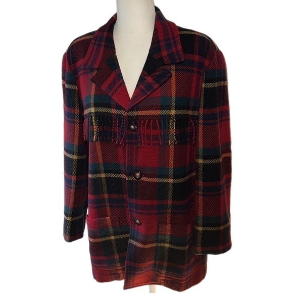 Vintage Lizwear Lambswool Mohair soft Fringe Lined Lightweight Plaid Jacket 8P - Picture 2 of 12